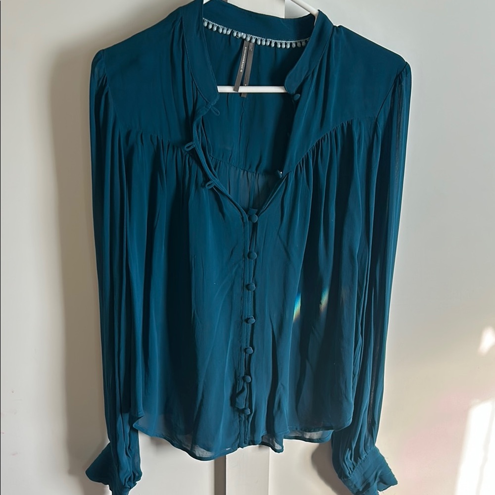 Anthropologie Teal Button-Up Women's Blouse size Small